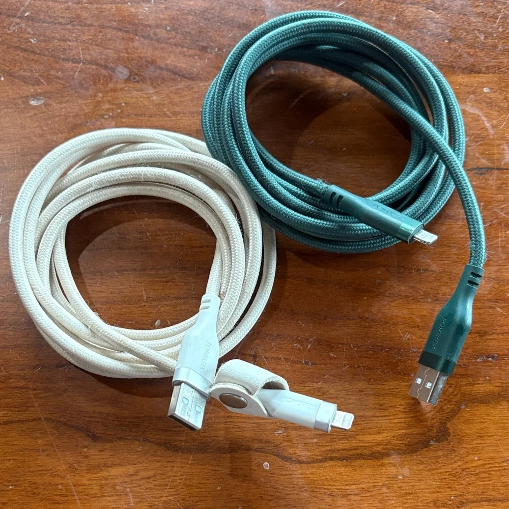 Premium USB Charging Cables - one green and one Beige 6 ft